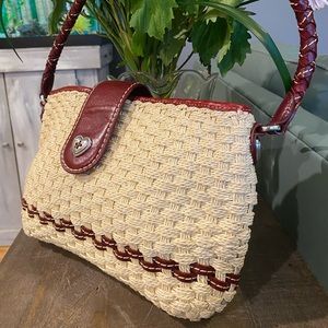 Brighton Phyliss Heart Cream Woven Straw Handbag Purse Tote